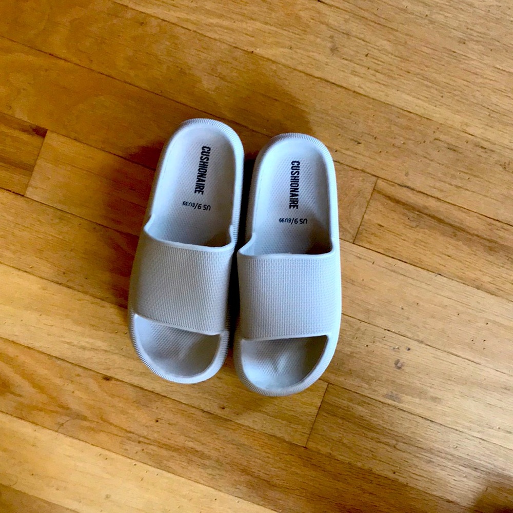 Womens slide shoes. Size 9.  Tan color. Never worn.